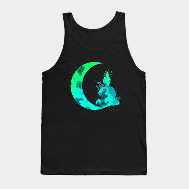 Turquoise Crescent Moon and Buddha Tank Top by ZeichenbloQ